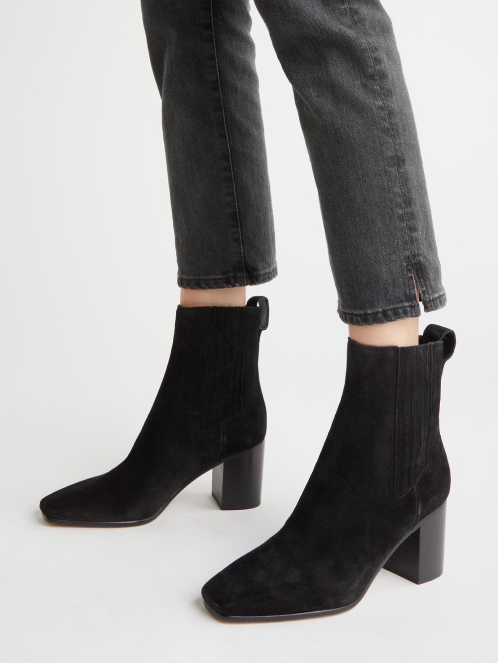rag & bone Black Suede Block Heel Chelsea Boots